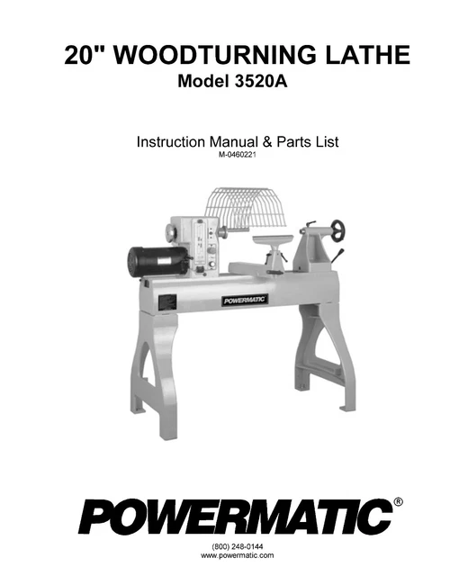 INSTRUCTION MANUAL FITS Powermatic Machine 20inch Wood Turning Lathe