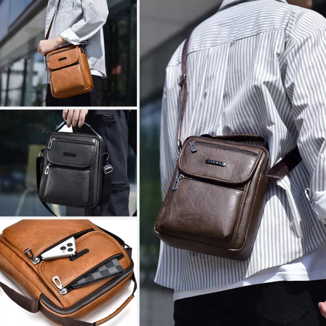 Herren Schultertasche Leder Umhängetasche Kleine Handtasche Tasche Braun NEU 2