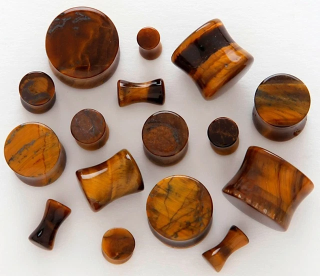 1 Pair 8g Organic Tigers Eye Solid Stone Saddle Plugs Ear Eight Gauge 3mm