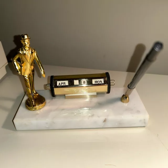 Marble Desk Pen Holder & Perpetual calendar 1950’s Salesman  Award