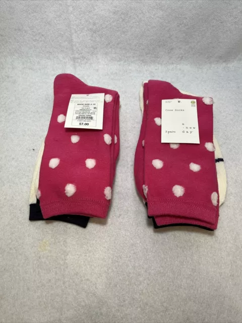 A New Day - Womens Crew Socks - Pink Polka Dot & Ivory 2X - 2 pairs