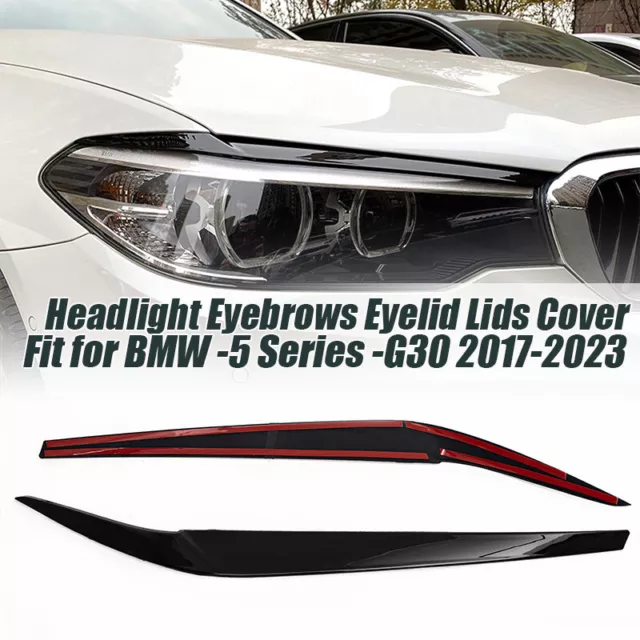 Gloss Black Headlight Eyebrow Eyelid Trim For BMW 5 Series G30 525i 2017-2023