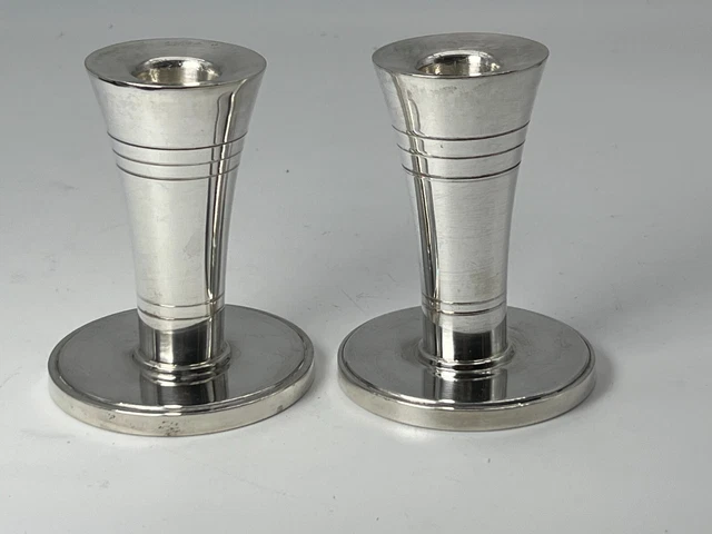 Elegant Pair of Georg Jensen Art Deco Sterling Silver Candlesticks