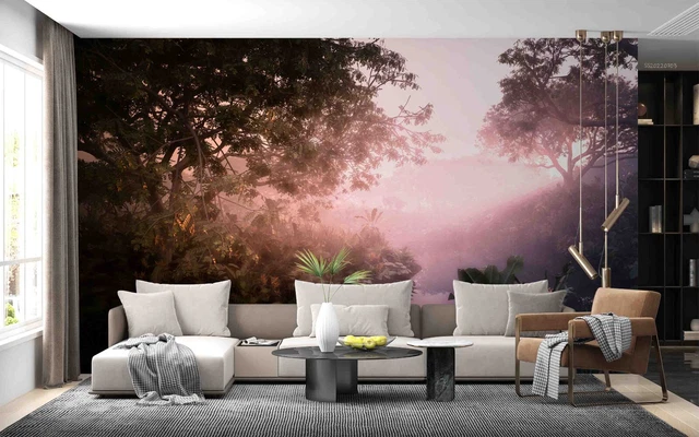 3D RAINFOREST VEGETATION Sunset Wallpaper Wall Mural Peel and Stick ...