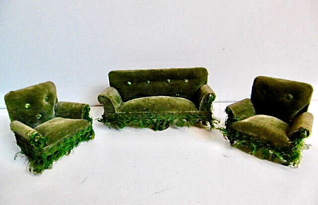Mini Canapé Poupée 17x14 Cm - Canapé Poire En Velours Côtelé Vert - Décoration Maison De Poupée, Collection - Accessoire Pour Poupées Et Scènes Miniatures