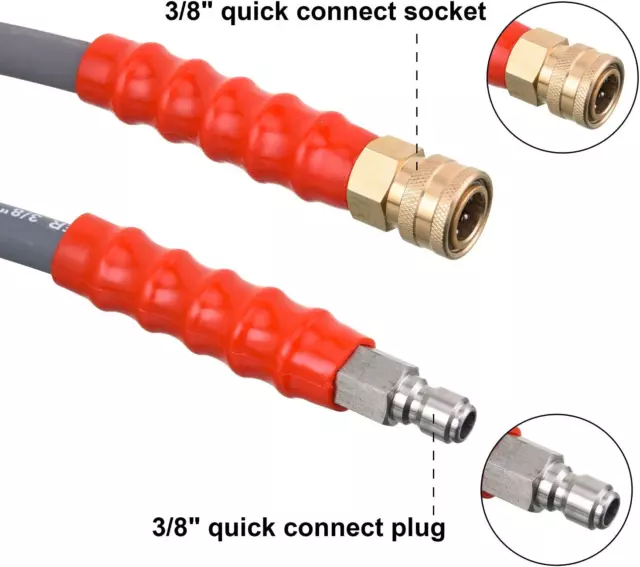 Pressure Washer Hose 50 Feet X 3/8 Inch for Hot and Cold Water, with M22 14Mm to 3