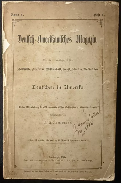 1886-1887 Scarce 1st Ed German-American Magazine by Heinrich Armin Rattermann