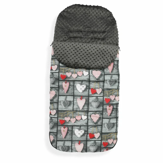 Universal Baby Stroller cosytoes Footmuff  110 cm – hearts / grey minky XXL