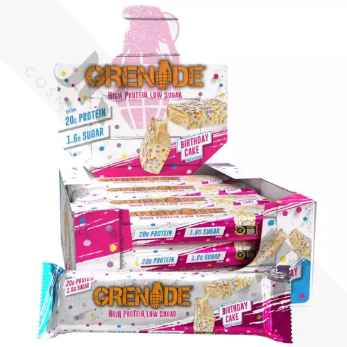 Grenade Birthday Cake Flavour Protein Bars | Low Sugar | Carb Killa - 12 x 60g