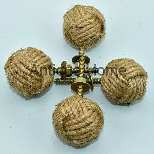 4 Nautical Twisted Jute Rope Door Knobs/Rope Knot Drawer Pulls and Knobs/Pull...