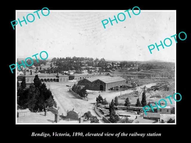 OLD LARGE HISTORIC PHOTO OF BENDIGO VICTORIA VIEW OF THE RAILWAY STATION c1890
