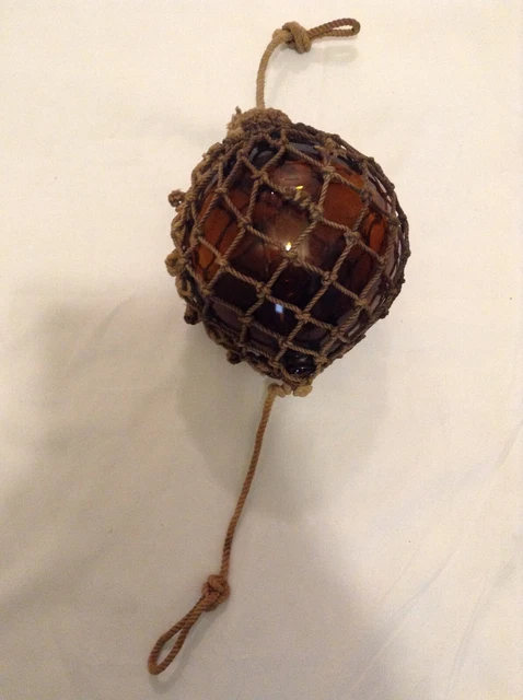 Japanese Small Glass Fishing Float Buoy Ball Amber Vintage 5"