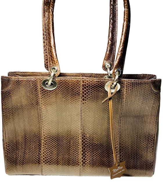 Nina Raye Genuine Snake Skin  Handbag Brown Coco Care Card Hanging Tab Classic