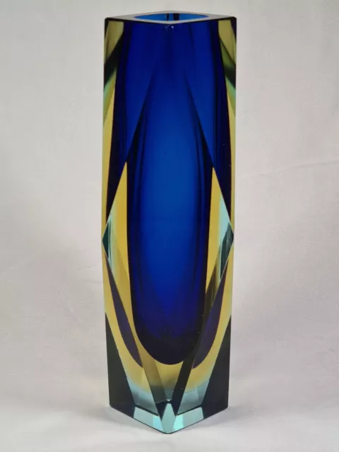 mid century Italian Murano sommerso faceted glass vase