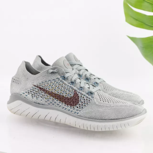 Nike Women's Free RN Flyknit Running Shoe Size 9.5 Knit Sneaker Mica Green Gray