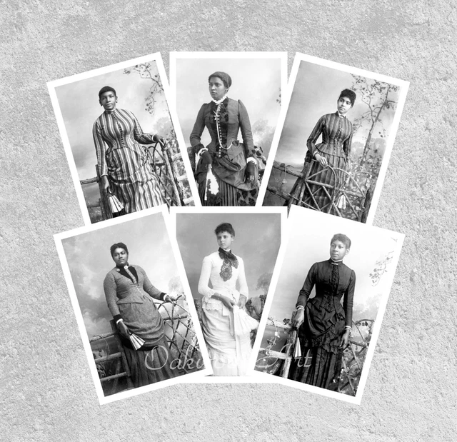 6 Black Victorian Women w/Fans Photo Postcard Set, Reproductions of Old Photos