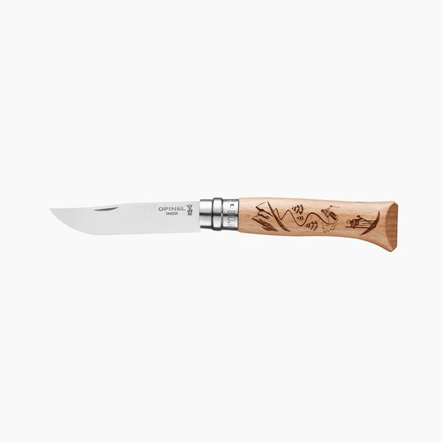 couteau OPINEL 8 INOX SPORT SKI stainless steel knife manche chene 92188