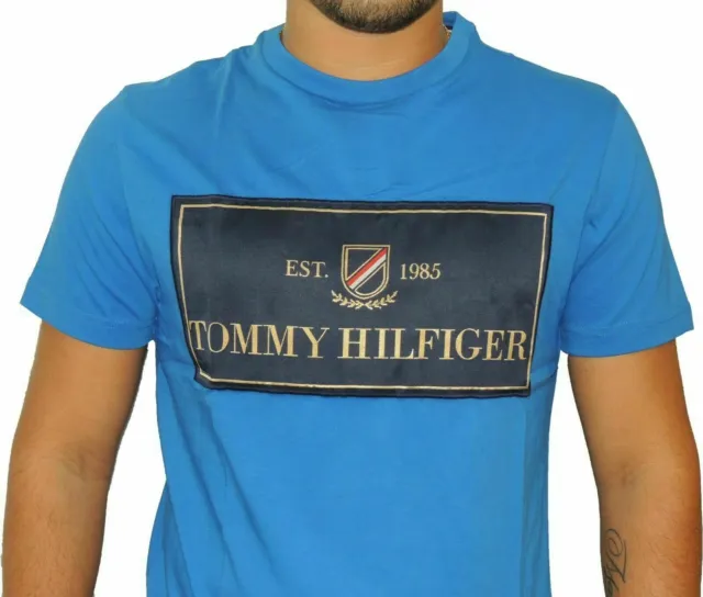 T-shirt nuova con etichette Tommy Hilfiger Iconic cotone biologico grafica TESSUTO LABORATORIO CLOUD HEATHER 5