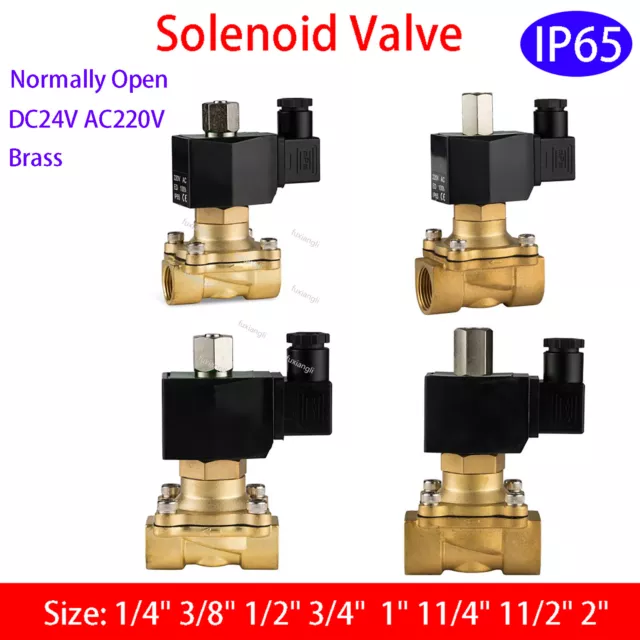 G3/8"-2" Brass Electric Solenoid Valve IP65 Water Air Normally Open DC24V AC220V