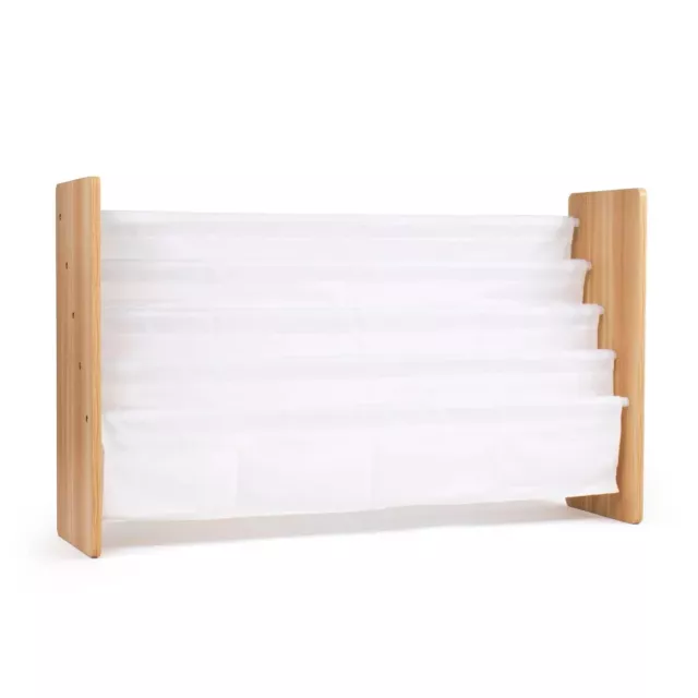 Kids' Bookrack 4 Tier Front Pockets Book Organizer White/Natural