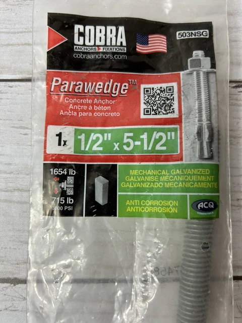 Cobra Anchors Galvanized Parawedge Concrete Anchor 1x 1-1/2" x 5-1/2" 503NSG