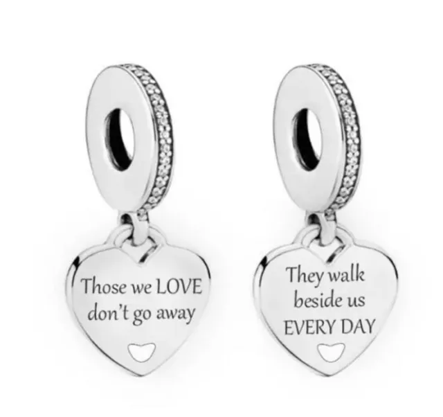 Those We Love Don’t Go Away Memorial Heart Charm 💜 Genuine 925 Sterling Silver