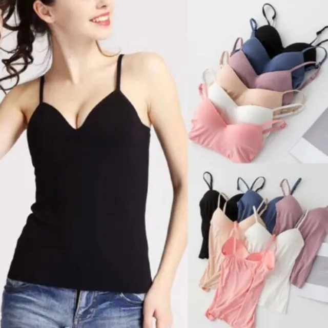Women Camisole With Built in Bra Flowy Tank Top Adjustable Straps Loose Fit  Vest