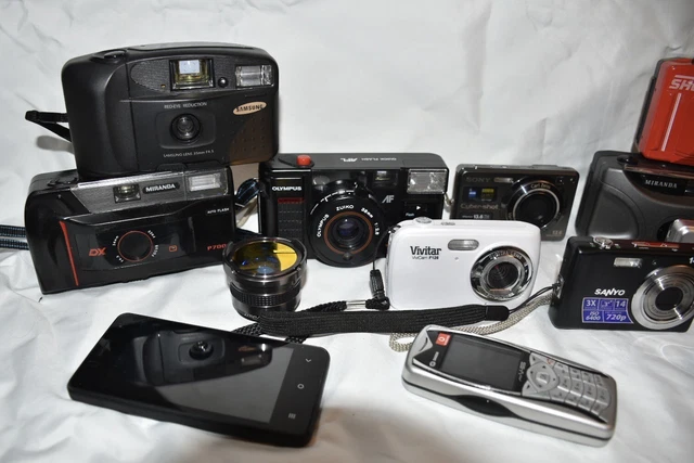 Job Lot 2 Mixed brand Film / Digital Cameras And Mobile Phones Olympus Sony 3