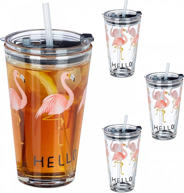 Lot 2 Verres 17 Oz Avec Pailles Et Couvercles - Bambou/verre Large Bouche