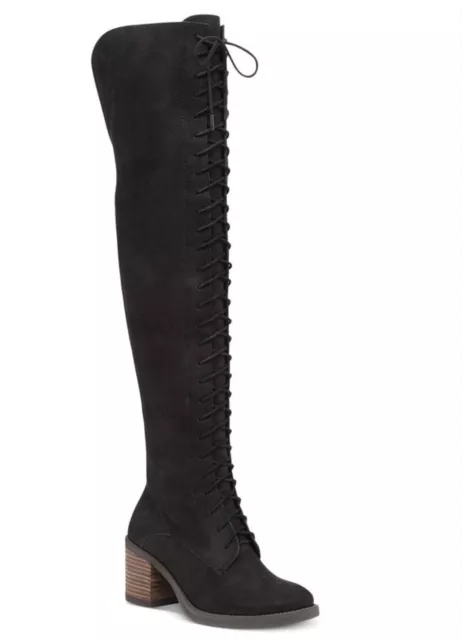 Lucky Brand Riddick Womens Round Toe Leather Black Over the Knee Boot Size 6.