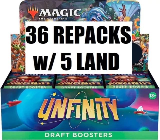 UNFINITY Magic:Gathering REPACK 36 Pack Booster Draft Box w/ 5 Full-Art Basics!