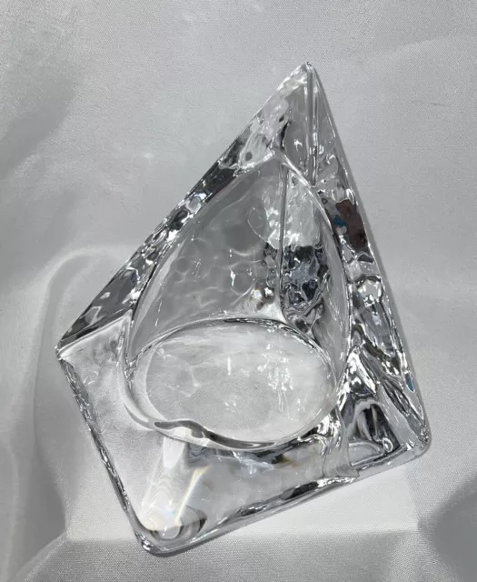 LARGE Nybro Art Glass Ice Pyramid Candle Holder By Tord Kjellstrom Sweden MCM