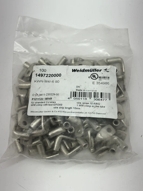 WEIDMULLER 90 DEGREE angle cable lug tubular for stranded Cu wires KWN ...