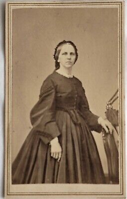 CDV Photo Woman Snood Hoop Skirt Jordan New York NY Civil War Era 1860s