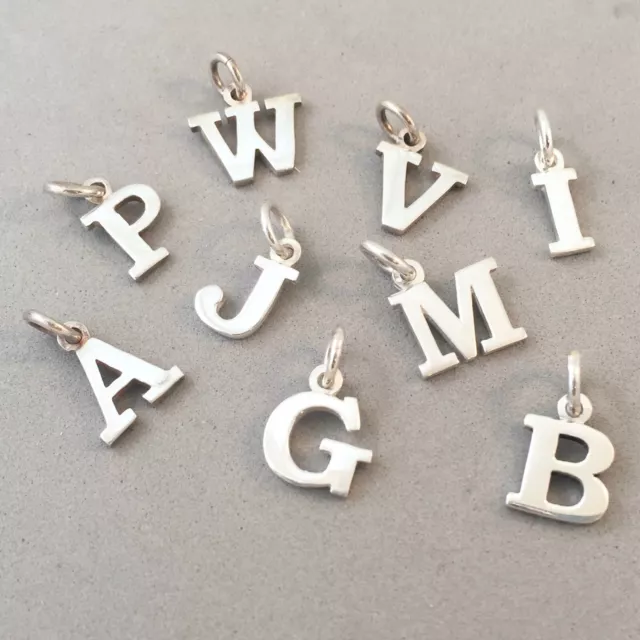 .925 Sterling Silver ALPHABET CHARM Pendant Block Letter Initial Polish NEW 925