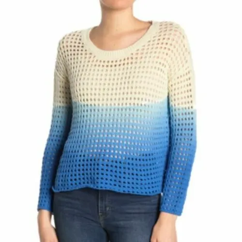 Good Luck Gem Sweater Top Size XL Open Knit Pullover Ombre Blue NWT B25