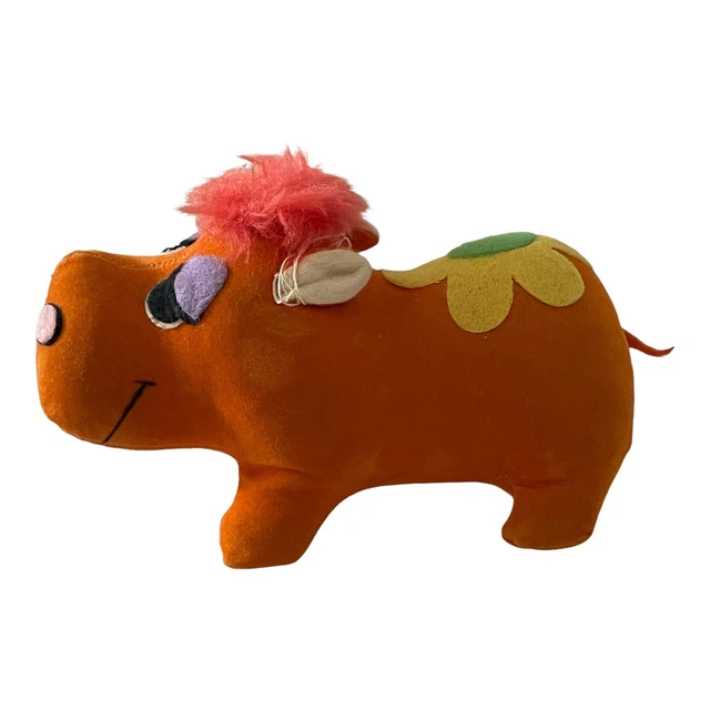 VINTAGE R DAKIN Dream Pets Orange Hippo Flower Female Daisy Velvet