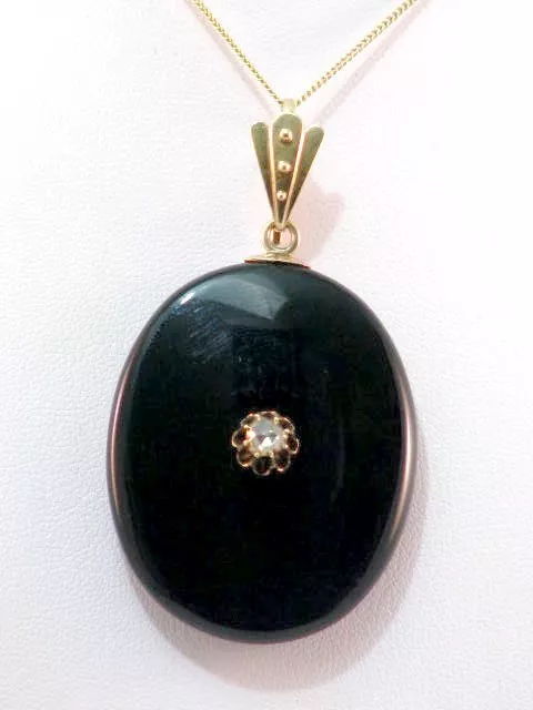 Medaillon Foto Anhänger Onyx 14K 585 Gold mit Altschliff Diamant 0.25ct um 1810