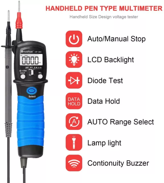 HOLDPEAK Digital Multimeter Pen Type Meter DC AC Voltage Continuity Tester Diode