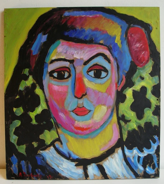 BLAUER REITER Vecchio Quadro olio legno A.J. Avangurdia russa Russian avantgarde