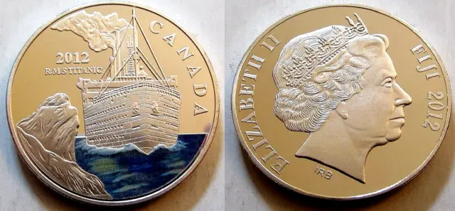 1912 TITANIC Silver Coin Ice Berg Queen Elizabeth II Ship 100 Year Anniversary