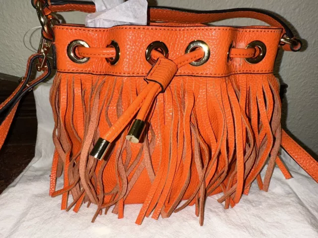 Milly Essex Fringe Small Drawstring Leather Handbag/Crossbody NEW