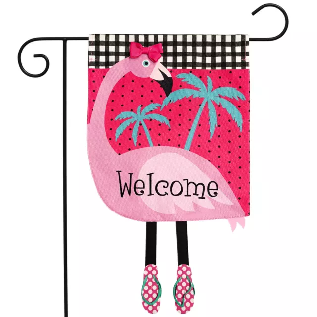 Fancy Flamingo Summer Burlap Garden Flag Welcome 12.5" x 18" Briarwood Lane