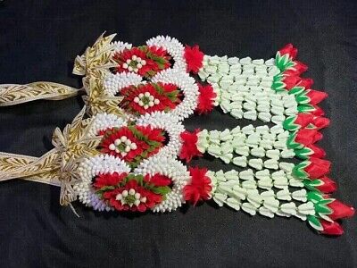 Pair Malai  Wedding Thai Ceremony Flower Fabric Ribbon Garland Hang Artificial.