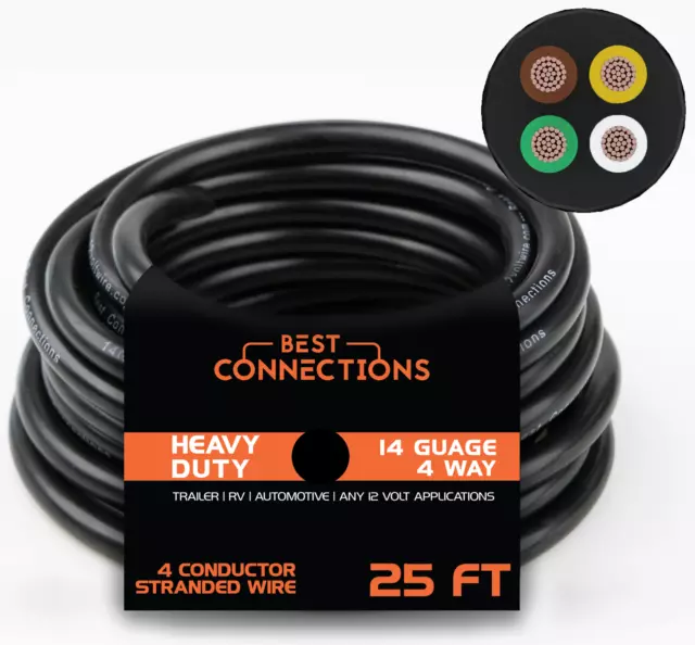 BEST CONNECTIONS Heavy Duty 14 Gauge 4 Way Trailer Wire (25 Feet)
