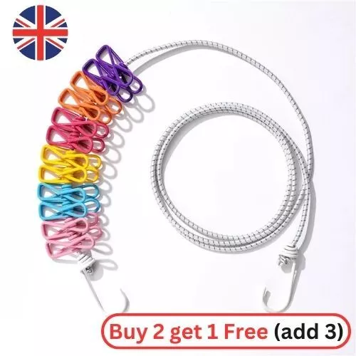 Travel Camping Washing Line Long Compact 12 Peg Portable clothes Line Joinable