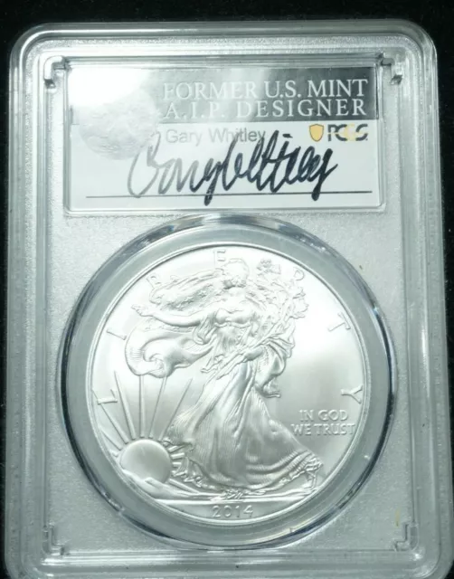 2014-S $1 American Silver Eagle PCGS MS70, US Mint Designer Gary Whitley, Signed 2