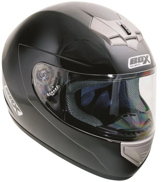 Box Bz1 Plain Gloss Black Full Face Motorcycle Helmet With Sun Visor