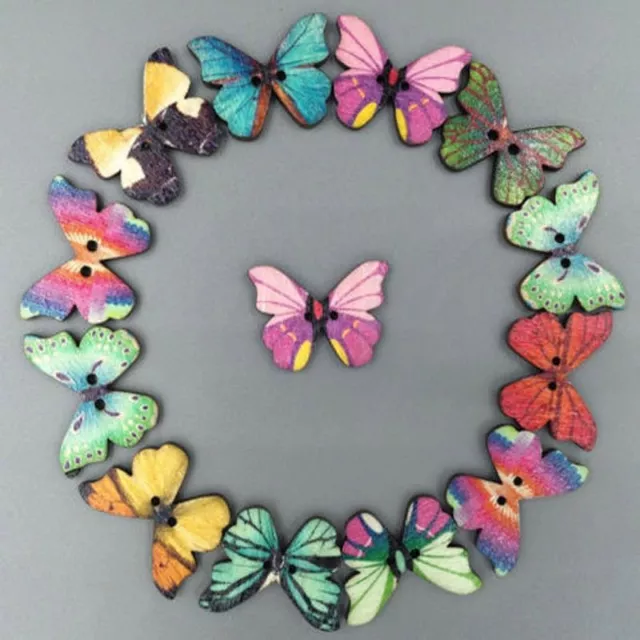 50Pcs Butterfly Sewing Wooden Buttons DIY Clothes Knitting Crafts Scrapbooking