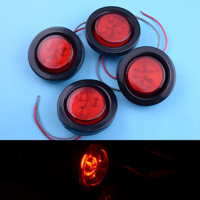 4pcs 2" Round Red 4 LED Trailer Side Marker Clearance Light Tail Lamp Grommet